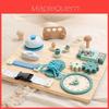 Wooden Blue Clock Busy Board With Educational Activities For Toddler Learning