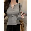 Women S Slim Fit Crew Neck Long Sleeve T Shirt Button Detail Casual Top