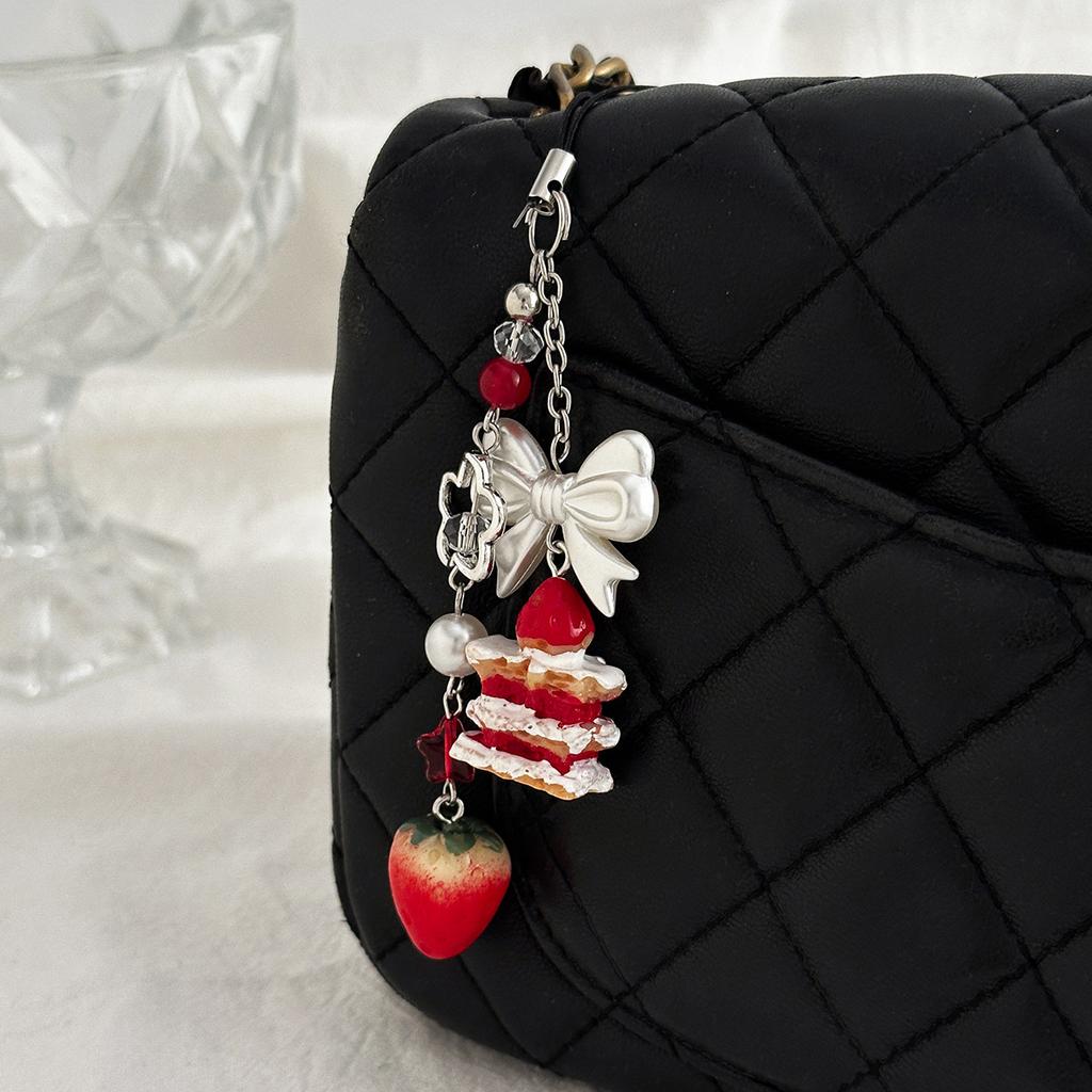 Sweet Bow Strawberry Pendant Keychain, Creative Lollipop Star Mobile Phone Chain Lanyard