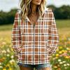 Women's Plaid Print Casual Long Sleeve Hooded Jacket with Pockets and