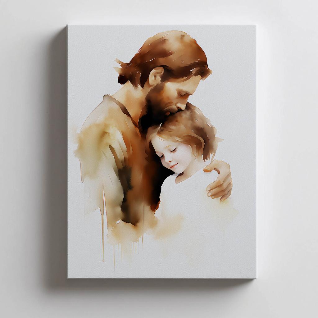 Bezpieczne Ramiona - Jezus Z Małym Chłopcem Bezpieczne Ramiona - Jezus Z Małym Chłopcem, 30X40 Cm, Rama Aluminiowa Czarna, Papier Matowy 230 Gsm