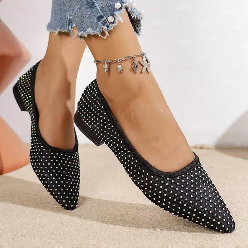 Fashion Fashionable Rhinestone Flats Shoes Women Pointed Toe Slip On Loafers Woman Comfortable Soft Shallow Mouth Single Shoes Ladies