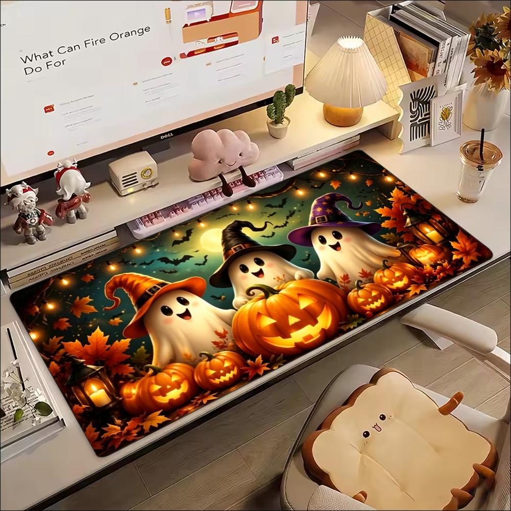 Halloween Ghosts Hats Jack O Lantern String Lights Xxl Gaming Mouse Pad Non Slip Rubber Base Large Desk Mat For Computer Gamer