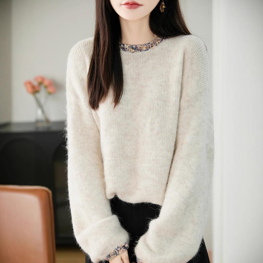 Women S Round Neck Loose Knitted Sweater For Autumn Winter Romantic Versatile