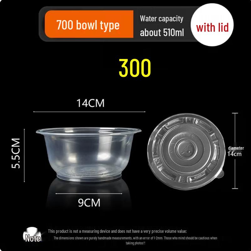 Star Rudder 700ml Thickened Disposable Round Plastic Bowls with Lids (300 Pcs)