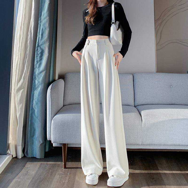 European Cotton Velvet Wide-Leg High-Waisted Women's Corduroy Pants for Autumn/Winter - Drapey, Casual, Floor-Length.