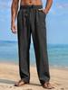Pantaloni da Uomo Estivi in Misto Lino Gamba Dritta Leggeri Traspiranti da Spiaggia Casual con Vita Elastica e Coulisse per Comfort Tutto il Giorno