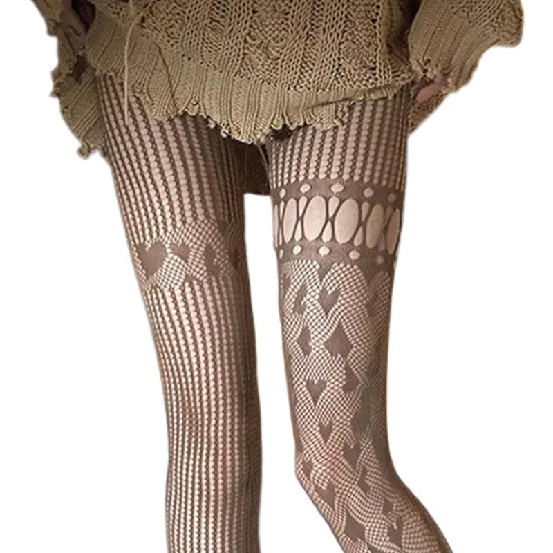 Women Lace Patterned Fishnet Tights High Waist Fishnets Leggings Net Stockings Pantyhose Thigh High Stockings Hosiery