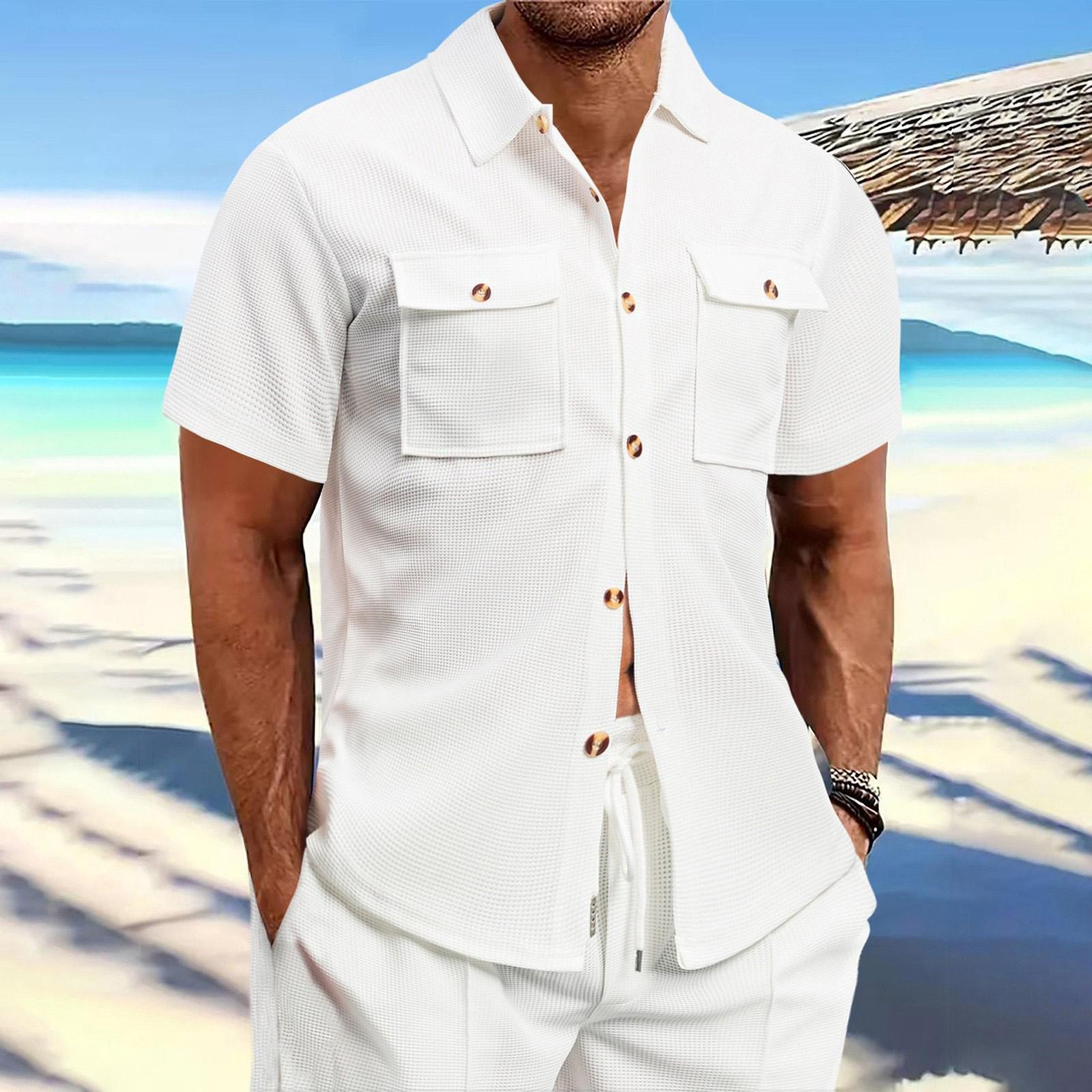 

Men s Lapel Jacket With Pockets Casual And Comfortable Short Sleeved Coat XL білий