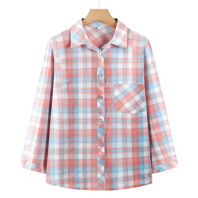 

Mom s Summer 100% Cotton Plaid Shirt for Women 2026 - New Style, Lightweight Top for Middle-Aged and Elderly 3XL (110-125 lbs)