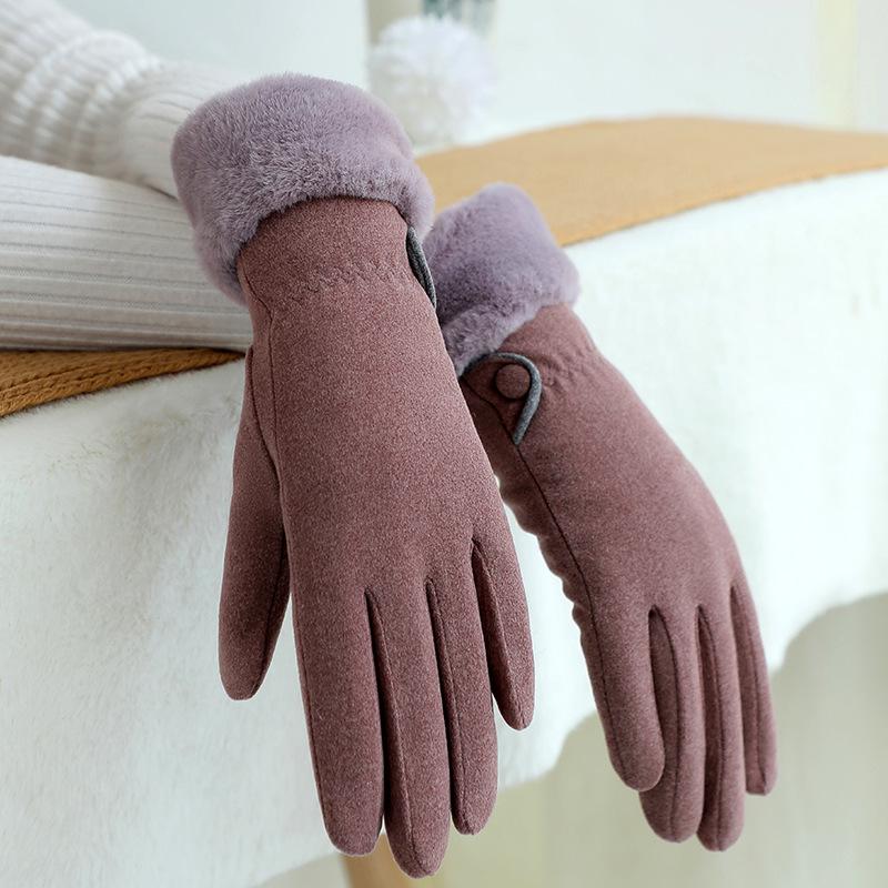 Warm Gloves for Autumn and Winter Women's German Velvet Bow Outdoor Riding Driving Plus Velvet Thickened Cold Proof Touch Screen Gloves