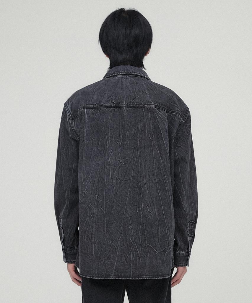 Minav Cracked Wash Denim Shirt Jacket [Dusty Black]