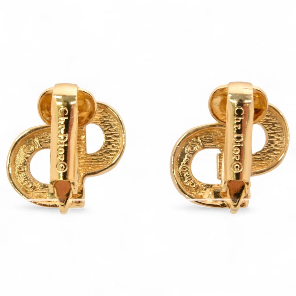 Auth DIOR CD Logo Rhinestone Earrings Jewelry Vintage Gold Tone Di2207ju