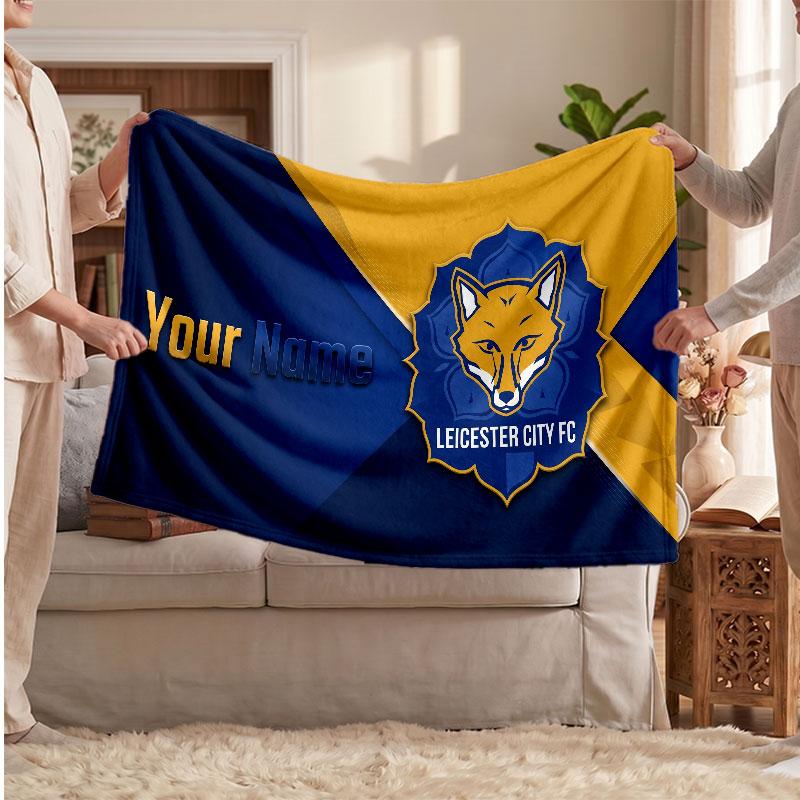 Leicester City Personalized Fleece Blanket With Football Logo, Custom Name Text Soft Warm Home Throw Blanket