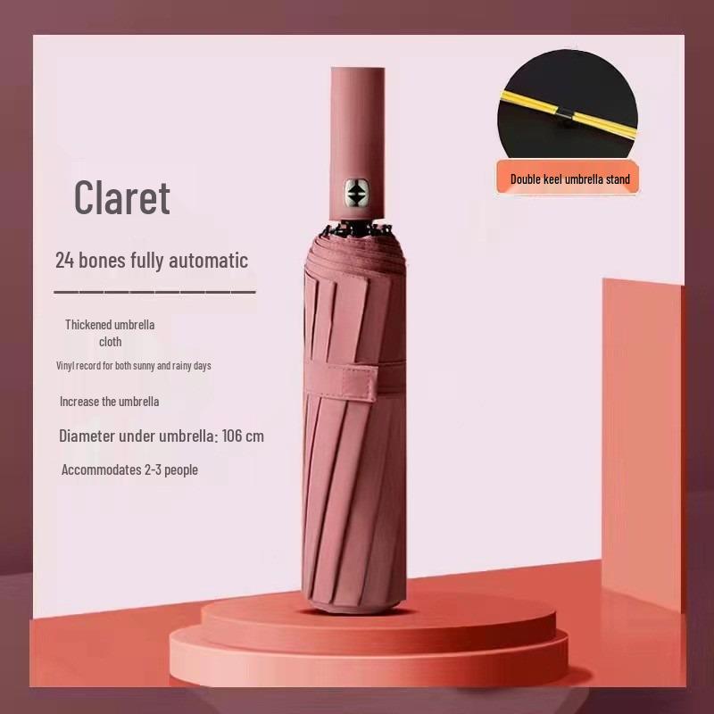 24-Rib Automatic Folding Umbrella: High-End, Large, UV Protection for All Weather