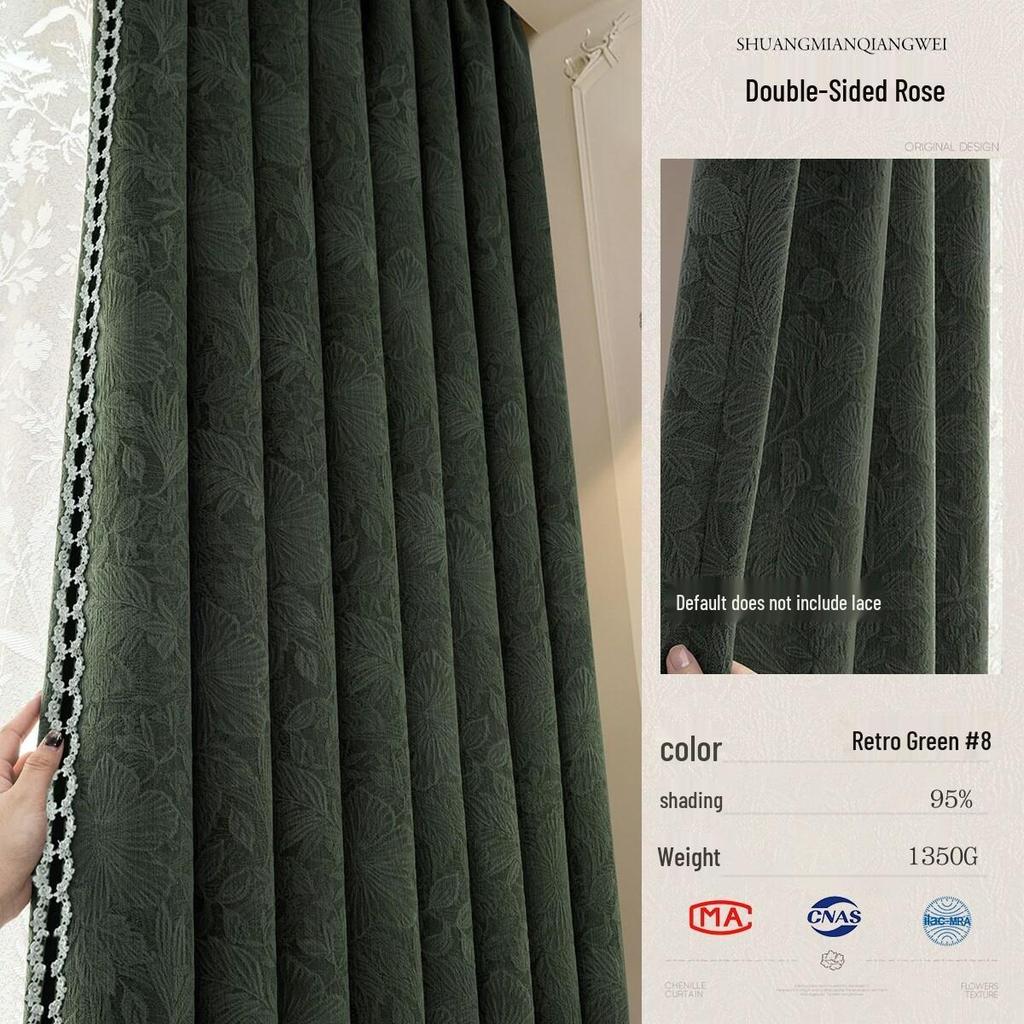 Tende oscuranti in ciniglia 2026: Jacquard Rose Crema Francese con Pizzo - Lussuoso Arredo Camera da Letto