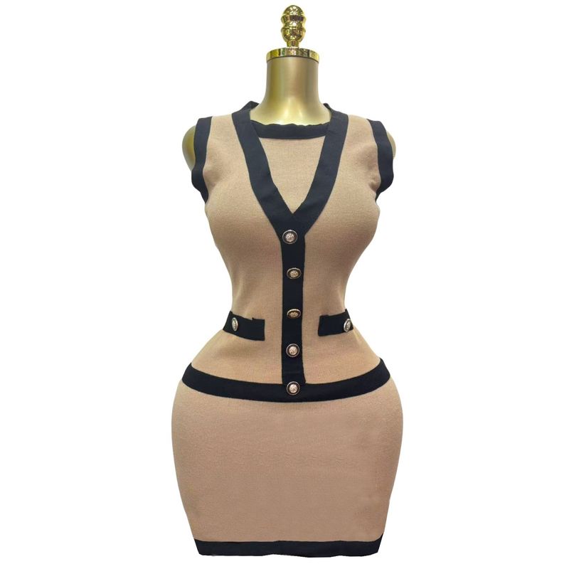 

Western Style New Fashion Casual Slim fit Knitted Sleeveless Dress Knitted Sleeveless Dress Khaki One size