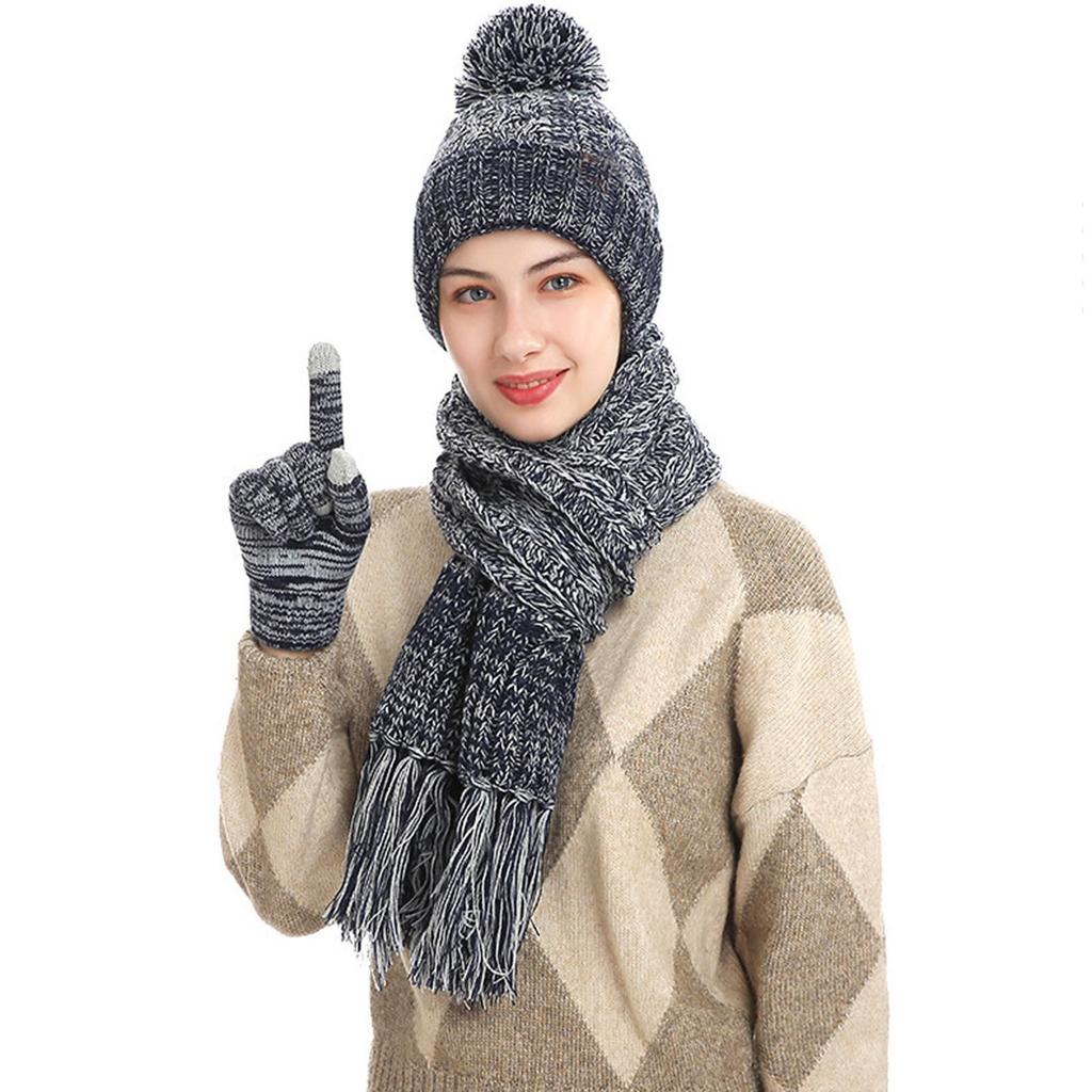 Women's And Men's Winter Fashion Warmth Cute Hat Scarf Gloves Casual Three Piece Set
