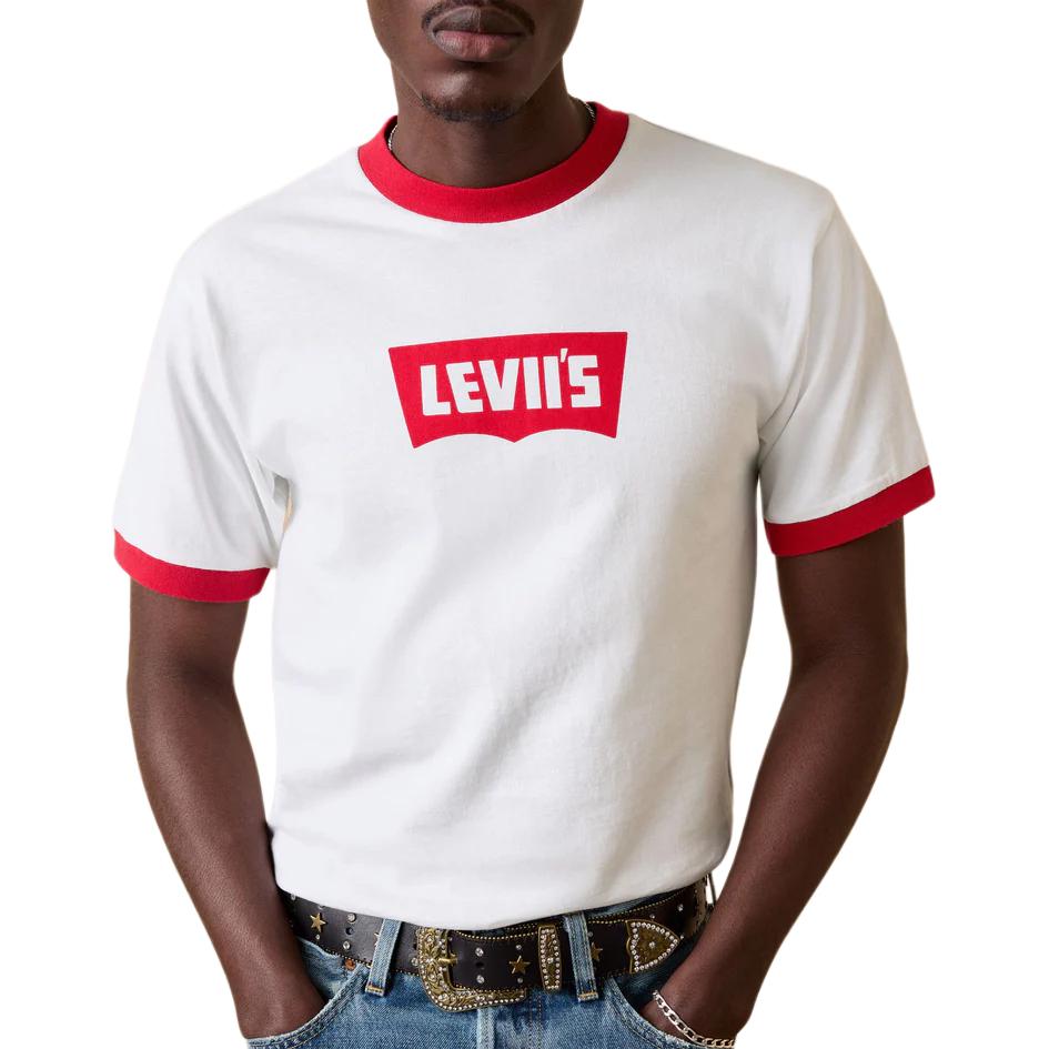 Levis Beyoncé Collaboration SS25 Logo Print Contrast Ribbed Collar Loose Short Sleeve T-Shirt Men T-Shirts 004AU-0001