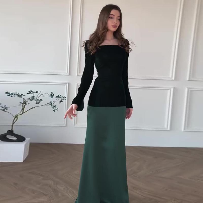 2024 Herbst Damen Elegantes Farbblock Langarmkleid