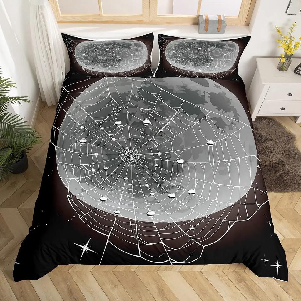Spider Web Duvet Cover Set Halloween Spider Bedding Sets Boys Girls Black White Comforter Cover Trick Or Treat Quilt Cover Set