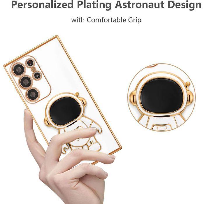 Case for Samsung Galaxy S25 Ultra, Silicone Protection with 3D Astronaut Stand - White