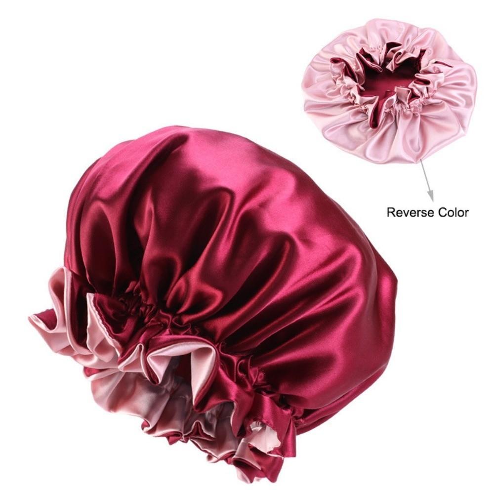 Double Layer Shower Caps Reversible Wear Bath Hair Cap Soft Cosmetic Cap  Makeup Tool