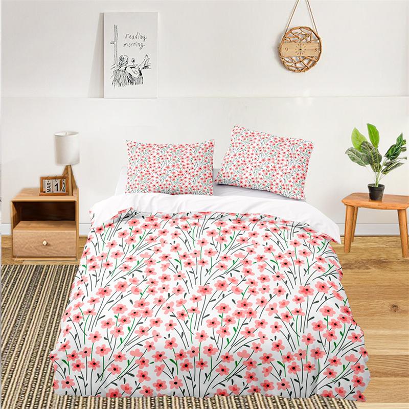 Fresh Botanical Floral Bedding Set Queen Size For Kids Adults Farmhouse Style Leaves Flower Branch Duvet Cover Pillowcases Decor