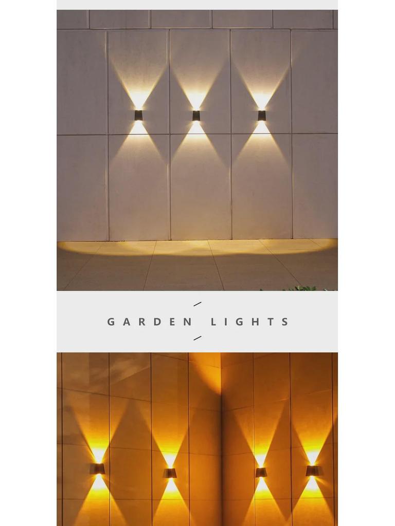 Outdoor Waterproof Solar Wall Light with Up and Down Spotlight Convex Mirror Double Head Design