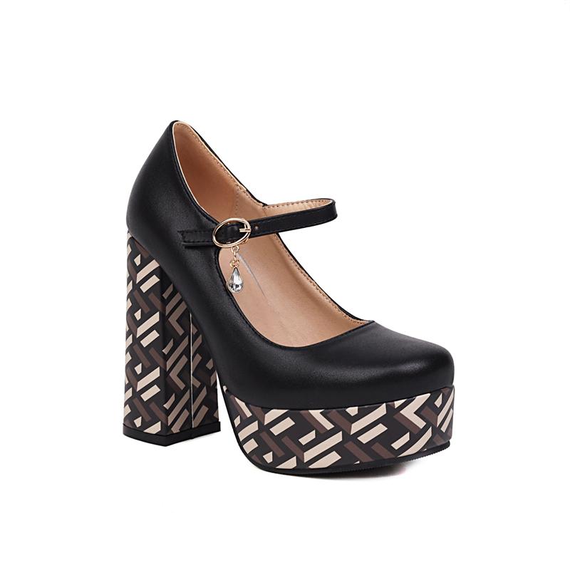 Модные элегантные женские туфли на высоком каблуке осенние сексуальные туфли-лодочки на платформе с ремешками черные белые на каблуке для вечеринок танцевальные туфли женские большого размера 45 35 чёрный 6665₽