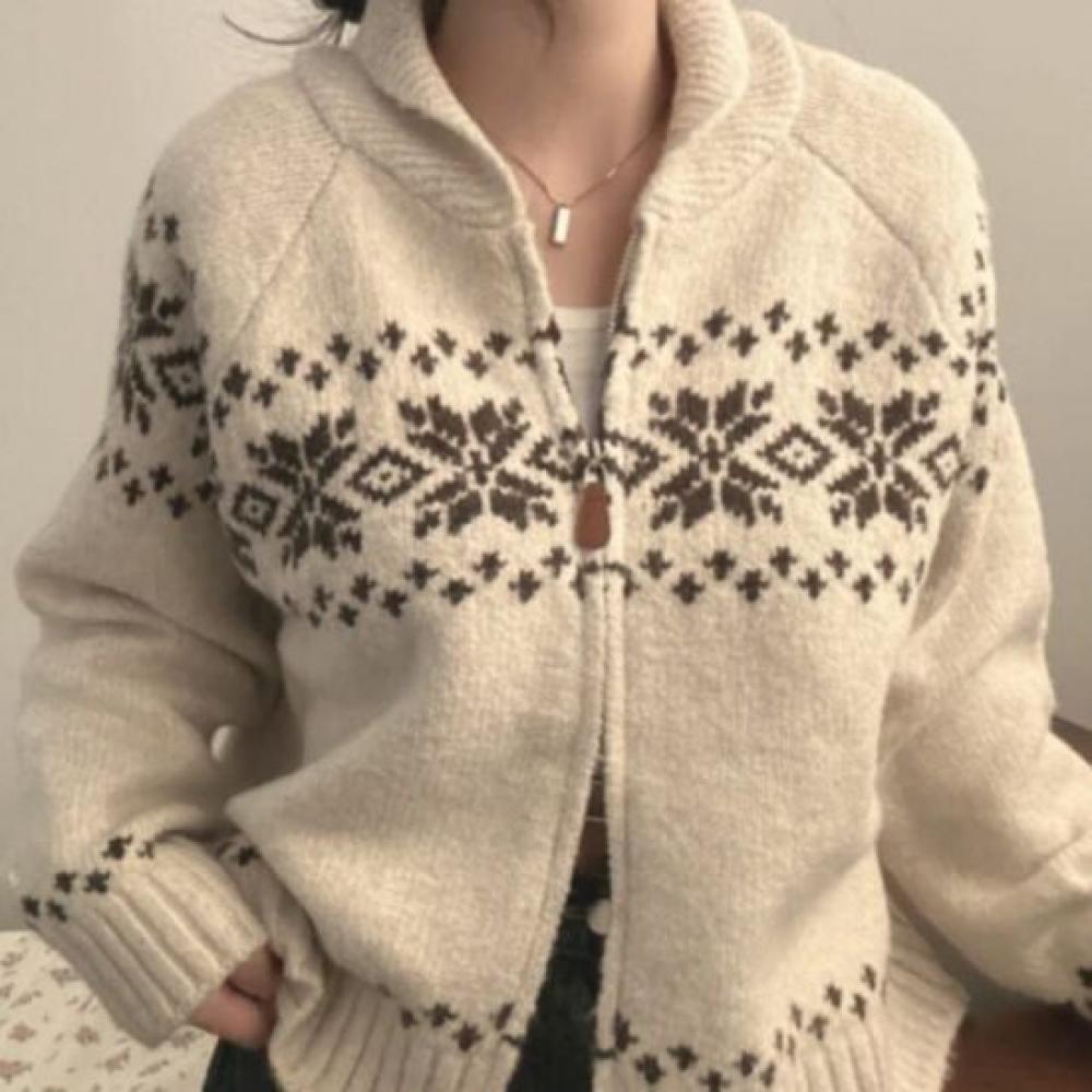 Rellawear Retro Pattern Knit Zip Up Jacket Qp2511007