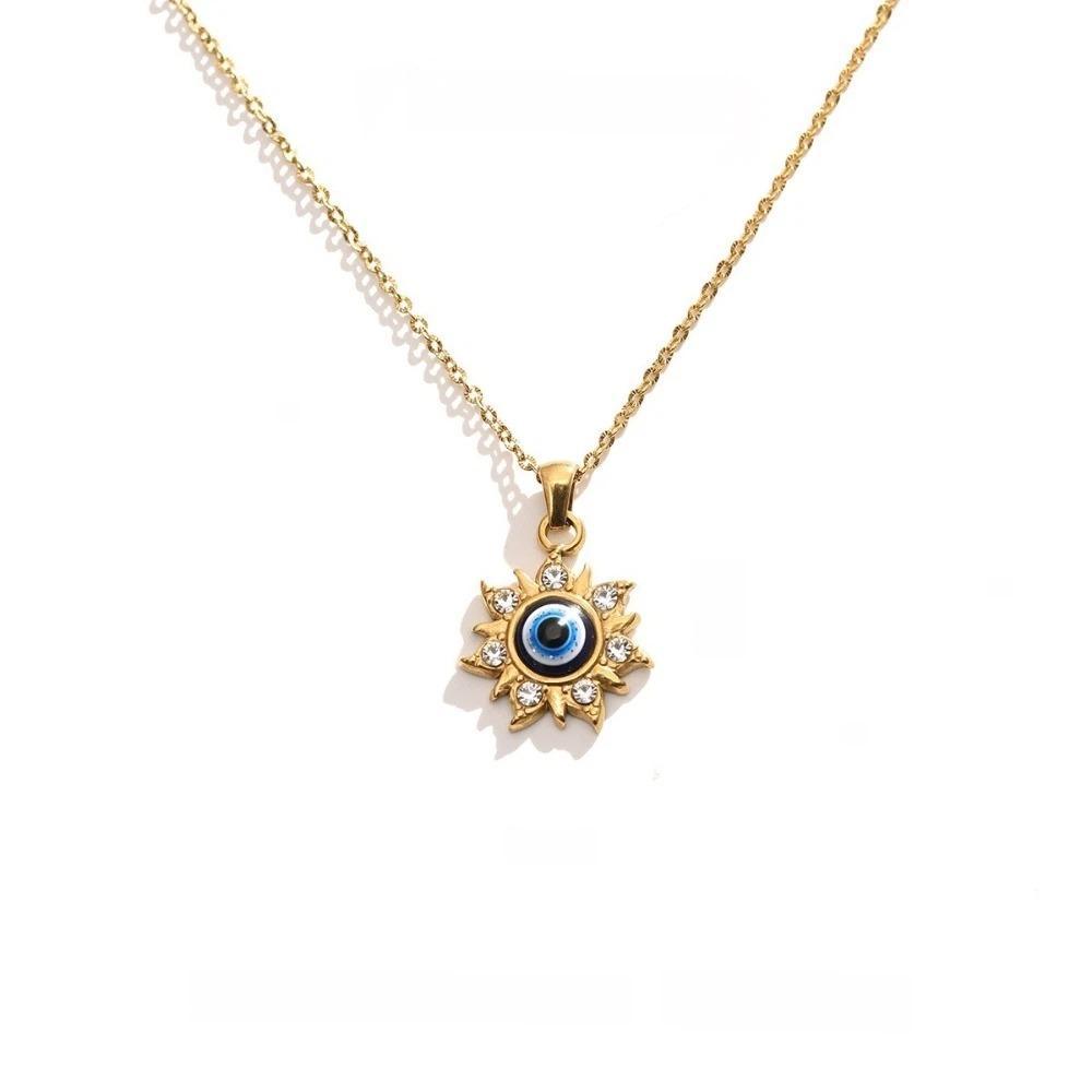 Minimalist Blue Eye Pendant Necklace Stainless Steel Geometric Jewelry  Party