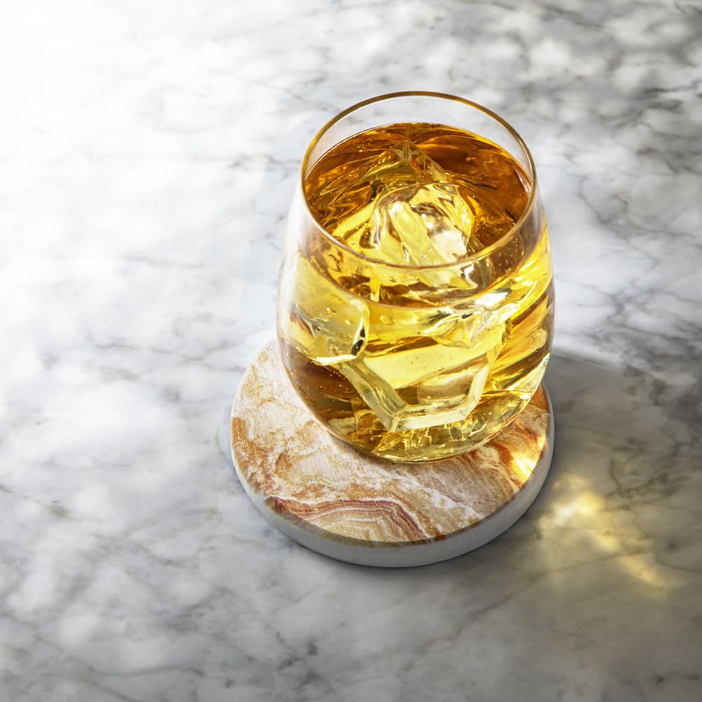 &NE Lava Stone Coasters, Orange Marble Print, 9cm Diameter x 1cm Thick, Absorbent, Lava Stone, Asbestos-Free, Quick-Drying, Round, Small, Stylish, 1