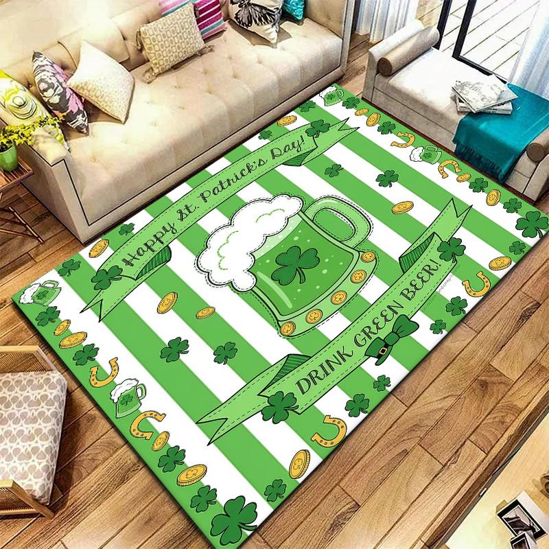 St.Patrick's Day cloverPattern Square Carpet,Area Rug,Carpet Rug for Living Room Bedroom Sofa Playroom Decor,Non-slip Floor Mat,Holiday Birthday Gifts