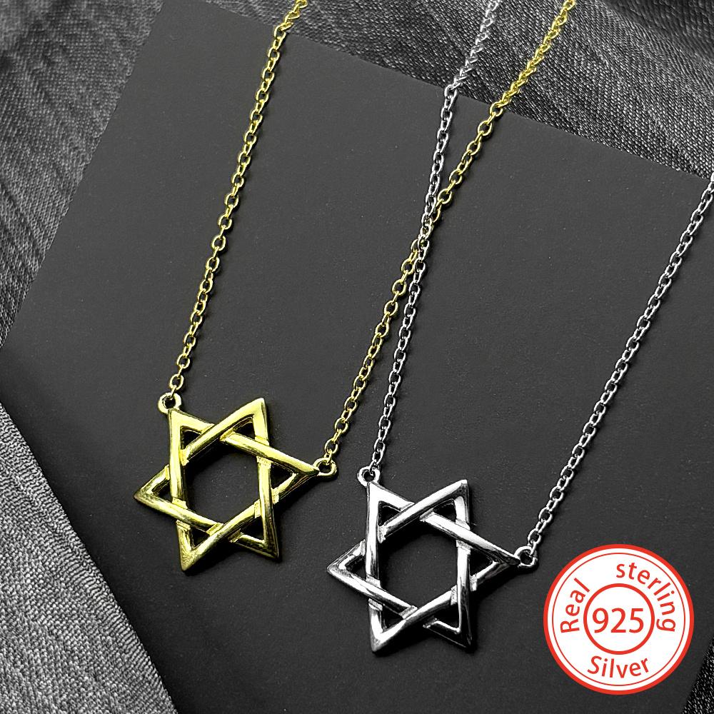 Luxury Hollow 925 Sterling Silver Je Star of David Pendant Necklace for Women Girl Charms Choker Chain Israel Jewelry Gift