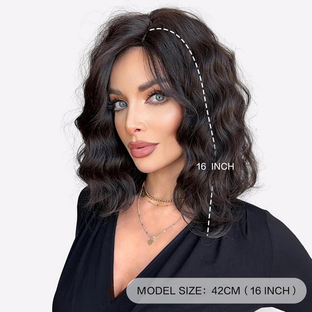 Heat-Resistant Synthetic Fiber Wig for Women - Natural Looking Medium-Length Wavy Bob,Youthful Appearance, Lightweight & Comfortable Fit