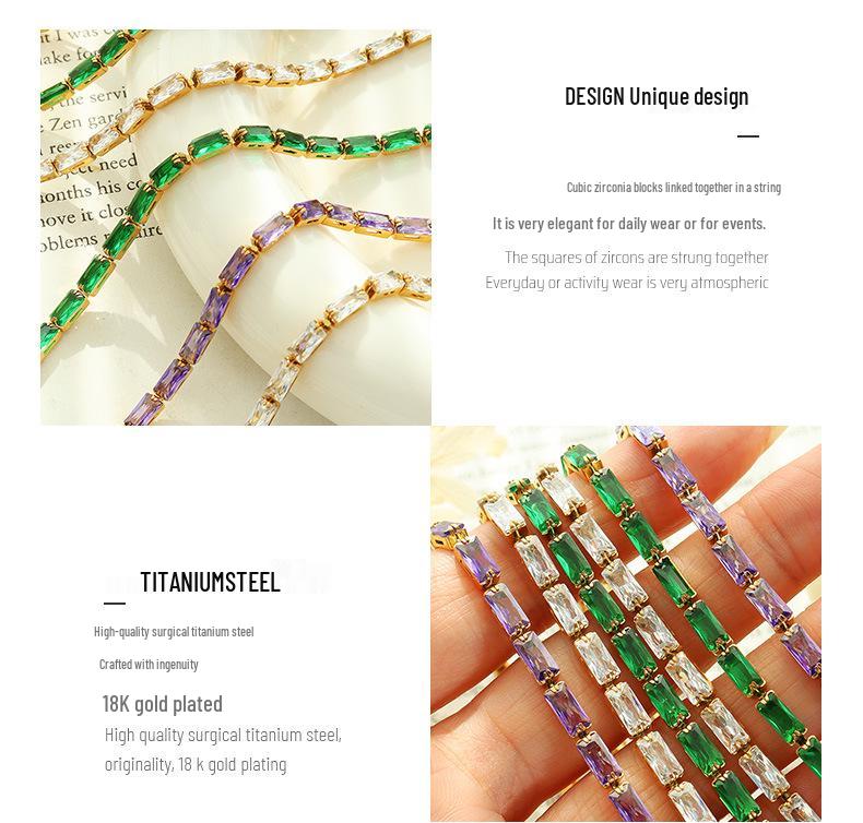 Colorful Geometric Square Chain Necklace: Women's 18K Gold-Plated Titanium Steel Choker
