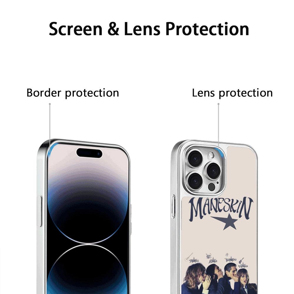 ManeS-skinS Hip Hop Band Poster Phone Case for iPhone 16 15 14 13 12 11 Pro Max Sheepskin Silver-edged Protective Case