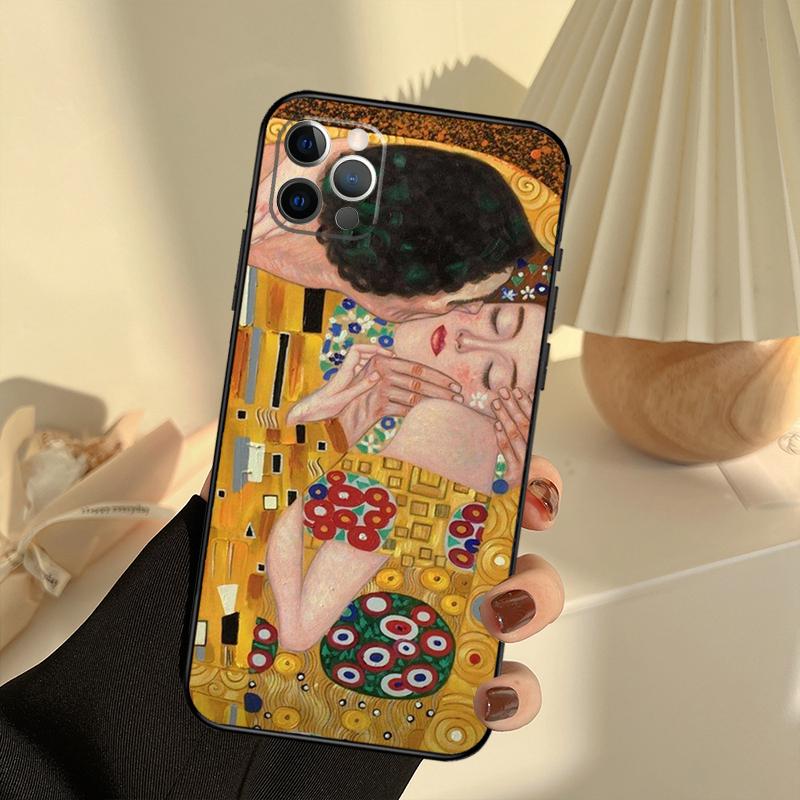 Gustav Klimt Kuss Kunst Handyhülle Für iPhone 14 16 15 11 12 13 17 Pro Max 13 mini 15 16 Plus 16e 17 Air Cover Funda