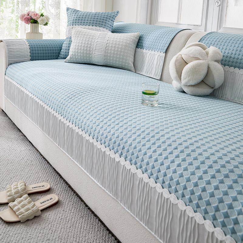 Summer Cool Ice Silk Sofa Cushion  New Light French High-End Summer Thin Straight Non-Slip Mat