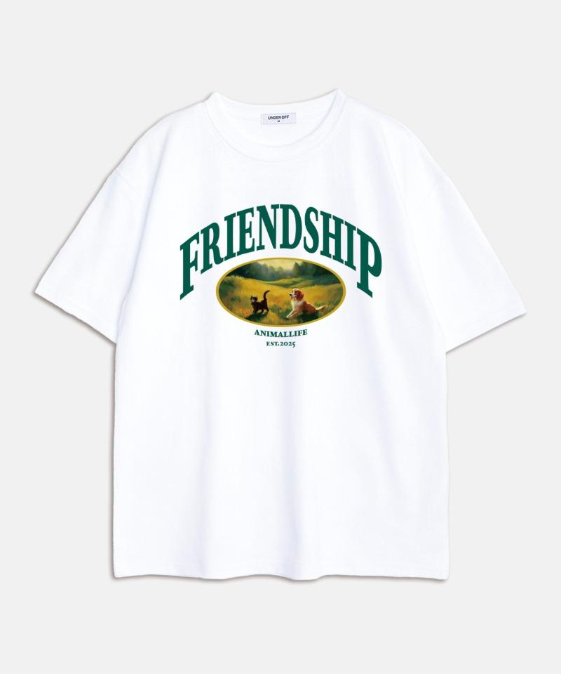 UNDEROFF Oversized Crew Neck Friendship Short Sleeve T-Shirt White