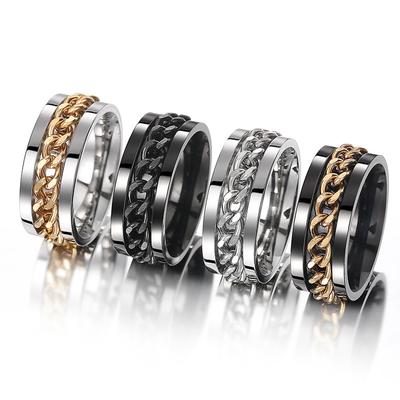 Ring, Chain Buckle Rotatable Design, Hip-Hop Personalized Fashion Jewelry