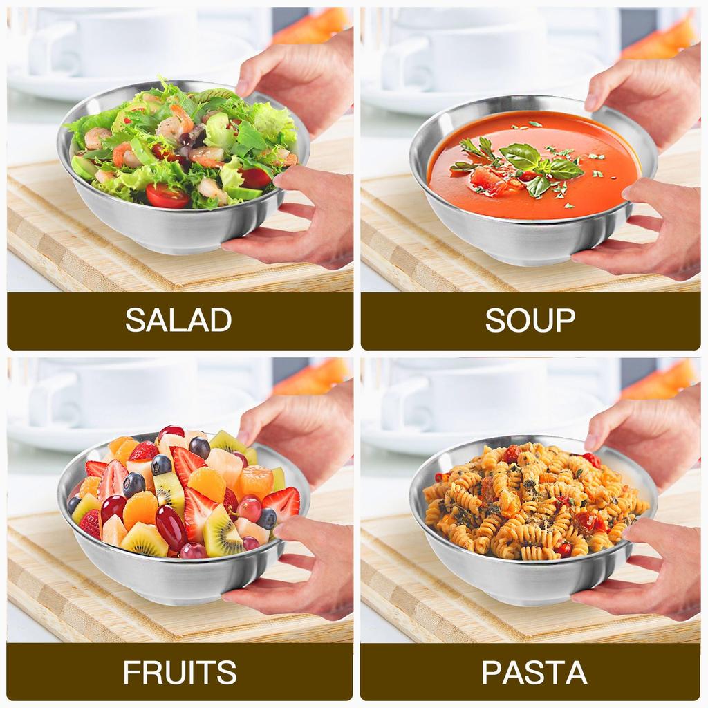IMEEA Ramen Bowl, Noodle Bowl, Salad Bowl, SUS304 Stainless Steel, Double-Walled, 22cm, Set of 2, Insulated, Dishwasher Safe, Hairline Finish, Suitabl