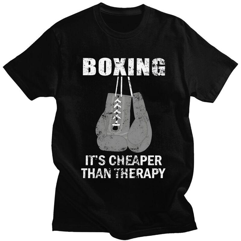 Male Boxing Cheaper Than Therapy T Shirts Summer Short Sleeve Pure Cotton Boxer Fighter Quotes Tshirt Leisure Graphic Tee Tops