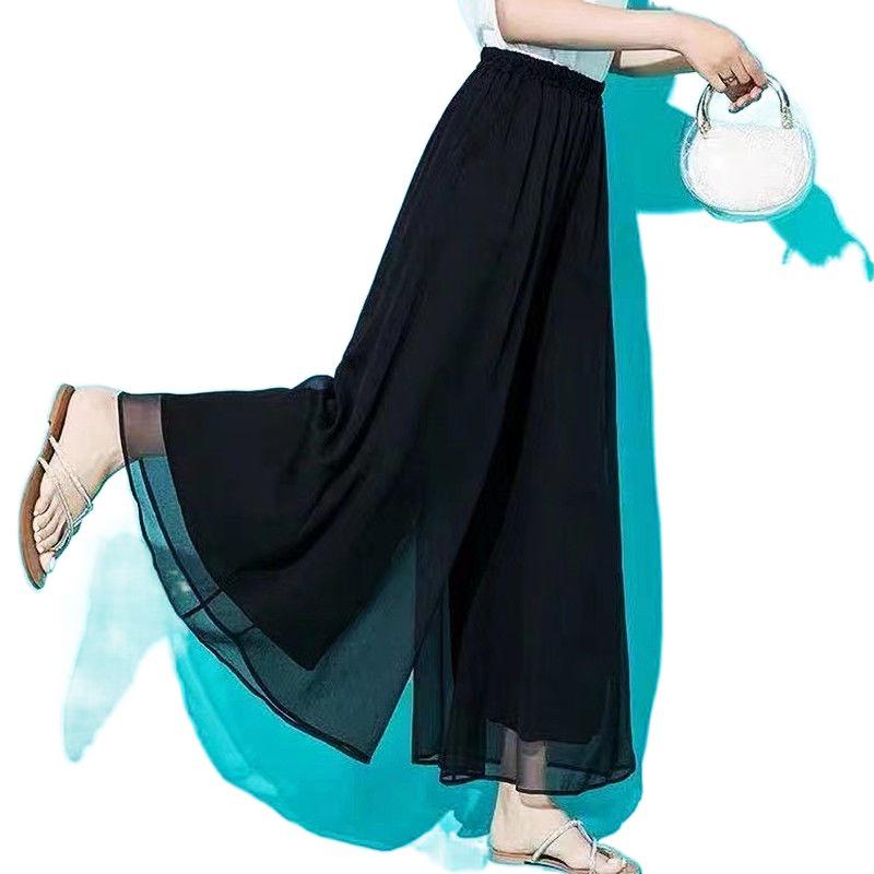 Add Pockets: Ice Silk Chiffon Wide-Leg High-Waist Slimming Plus Size Pants for Summer