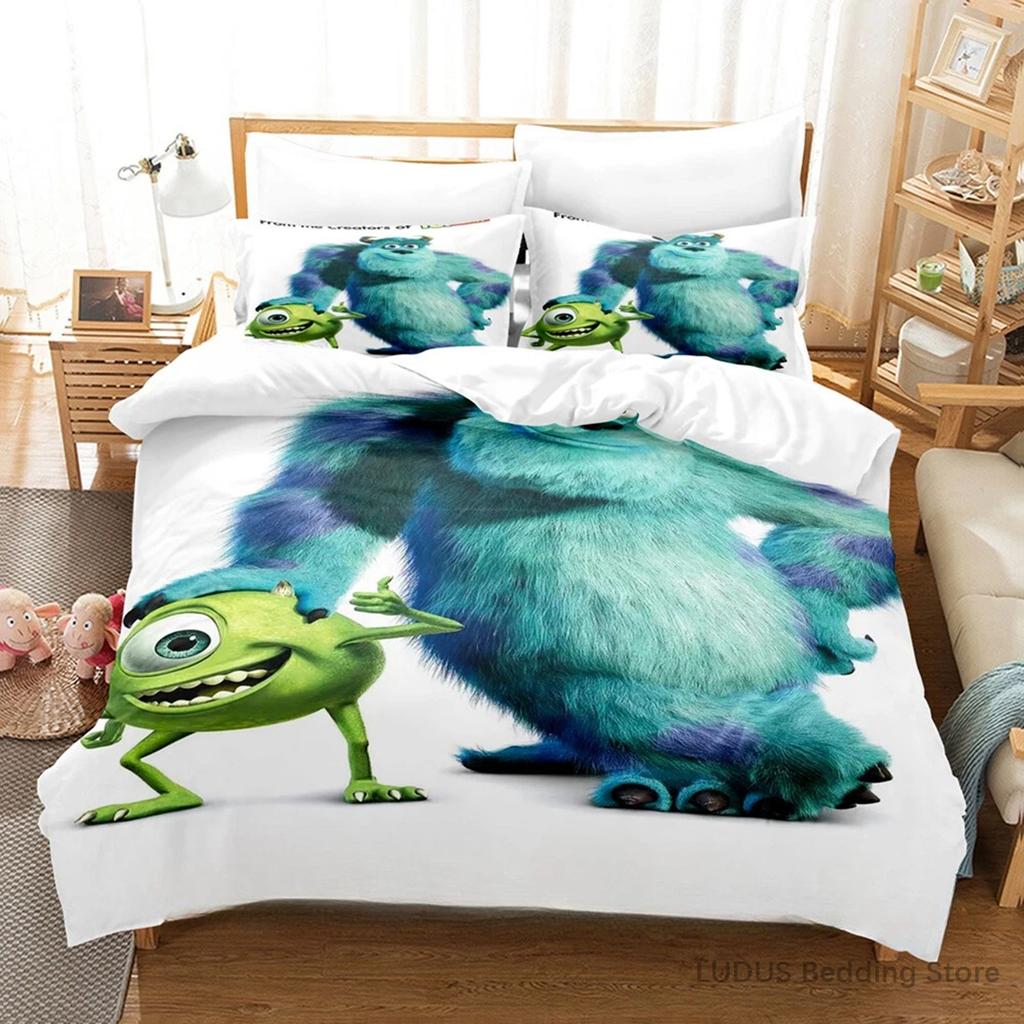 Copripiumino Monsters & Co. Boo con 2 Federe Kawaii Mike Sulley Set Biancheria da Letto Copripiumino Cartone Animato Senza Lenzuolo Sotto