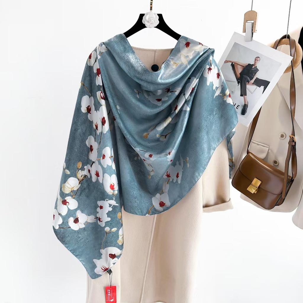 Hangzhou Silk Silk Scarf Autumn and Winter Shawl Two-purpose Thin Style Versatile Fashion New High-end High-end Exterior Matching
