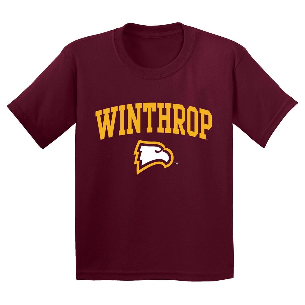 Winthrop Eagles Arch Logo Licensed Unisex Youth T-Shirt - Maroon