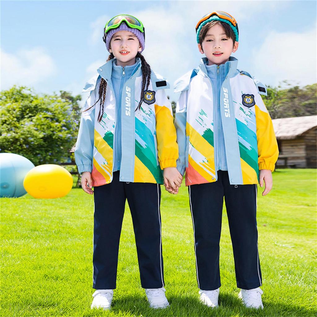 Dziecięcy Zestaw Wiatrówki na Jesień/Wiosnę do Szkoły Podstawowej (Trzy-częściowy) - Nadaje się na zawody sportowe dla pierwszej klasy i do przedszkola.