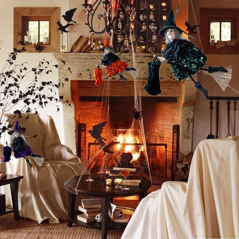 Halloween Multiple Colors Ornaments Hanging Background Wall Polyester Home Garden Sequin Unique Artificial Witch Handmade 3 Styles